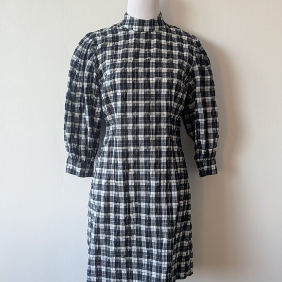 Ganni Black & White Metallic Plaid Dress - Picture 2 of 6